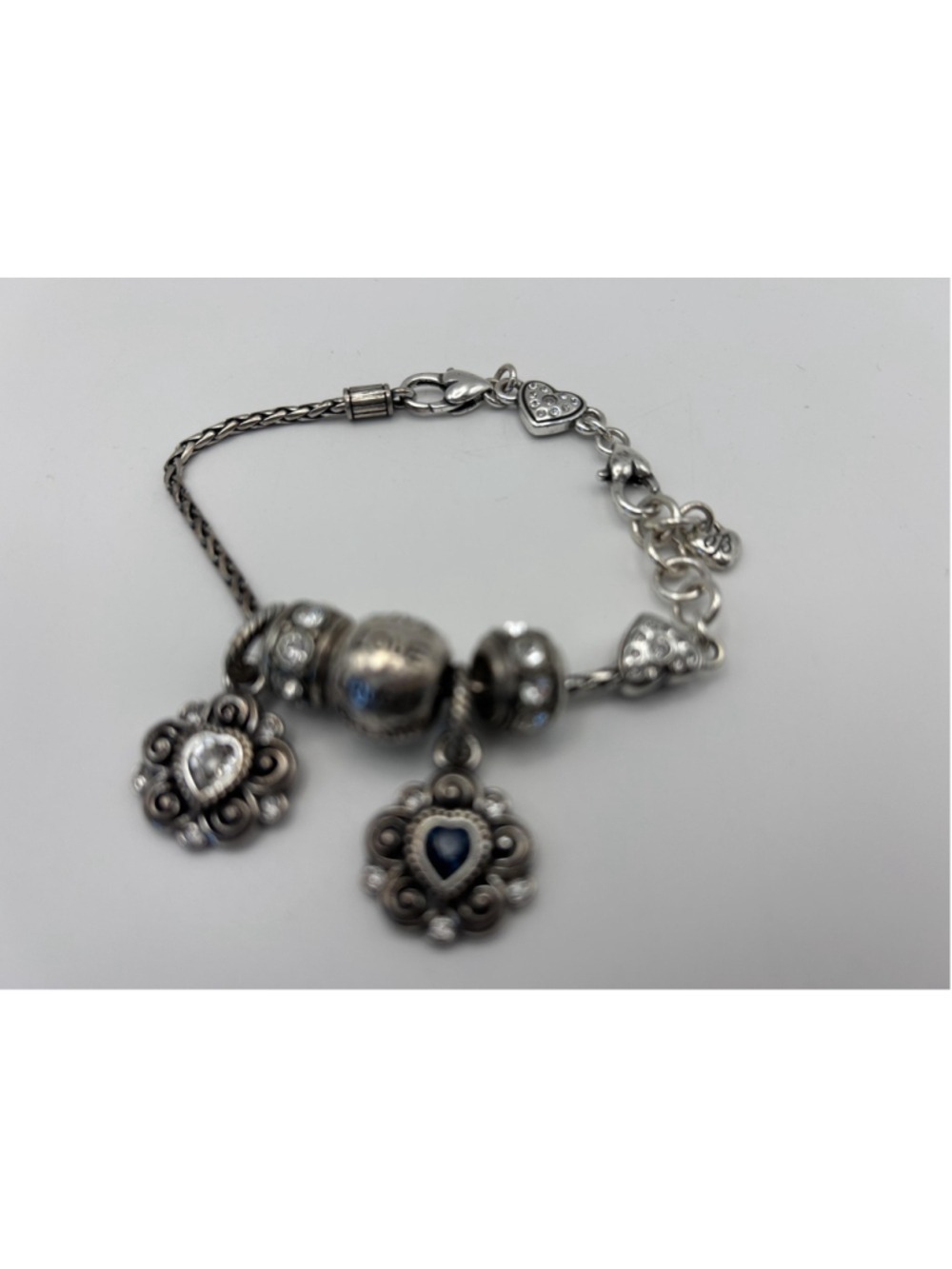 Brighton Bracelet Silver Tone Chain Heart Charm Blue Rhinestone Jewelry - Picture 7 of 7